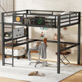 Bellemave Full Size Metal Loft Bed with Desk and Side Clock,Heavy Duty Loft Bed Frame with Charging Station and Pegboard for Kids,Teens,Adults,Full Size,Black