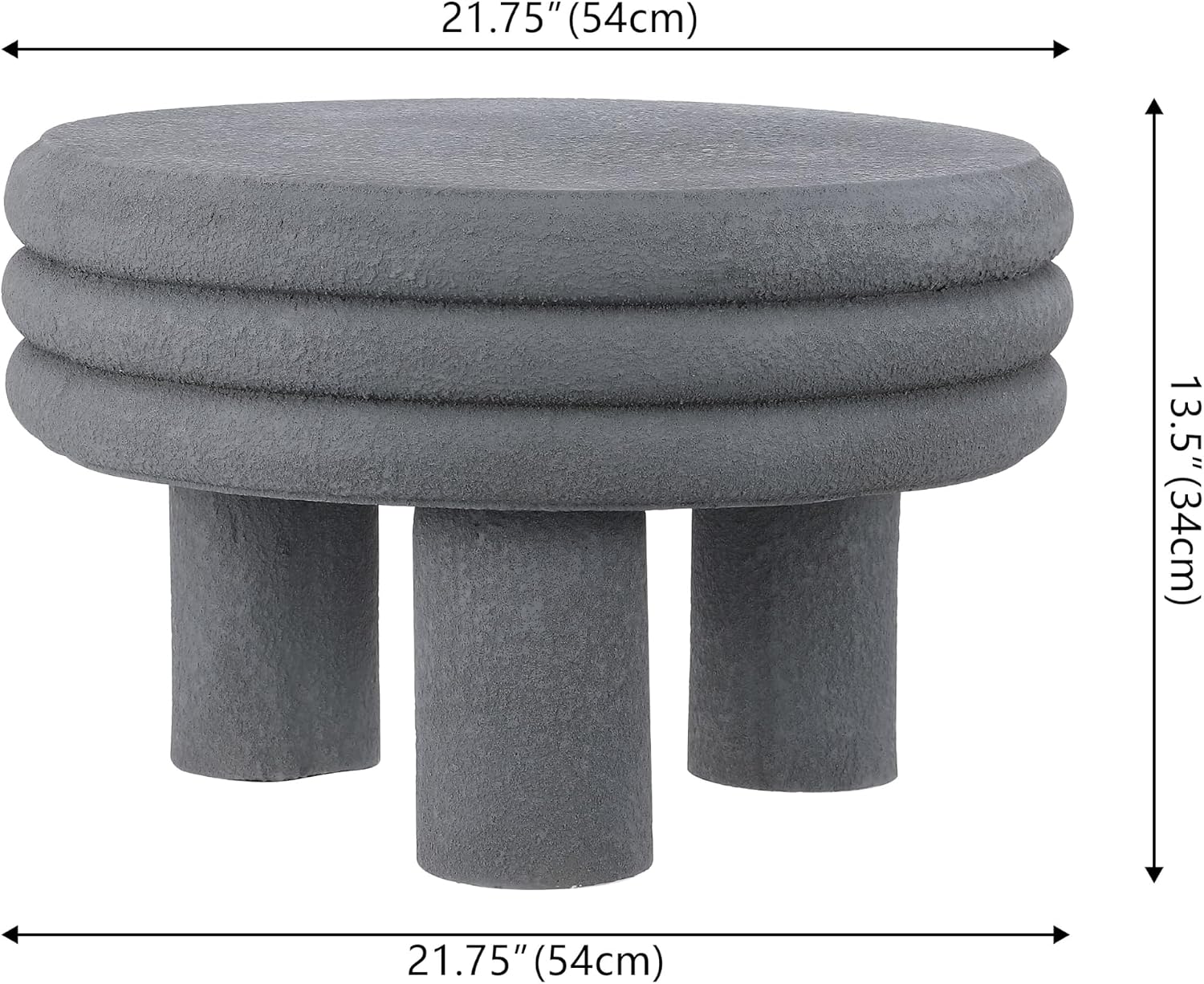 JONATHAN Y Rashida 13.5' Ribbed Polyresin Indoor Outdoor Table, Gray | Contemporary Curvy Minimalist Silhouette, Stacked Ring Motif, Tripod Pillar Base, Weather Resistant, Frosted Finish