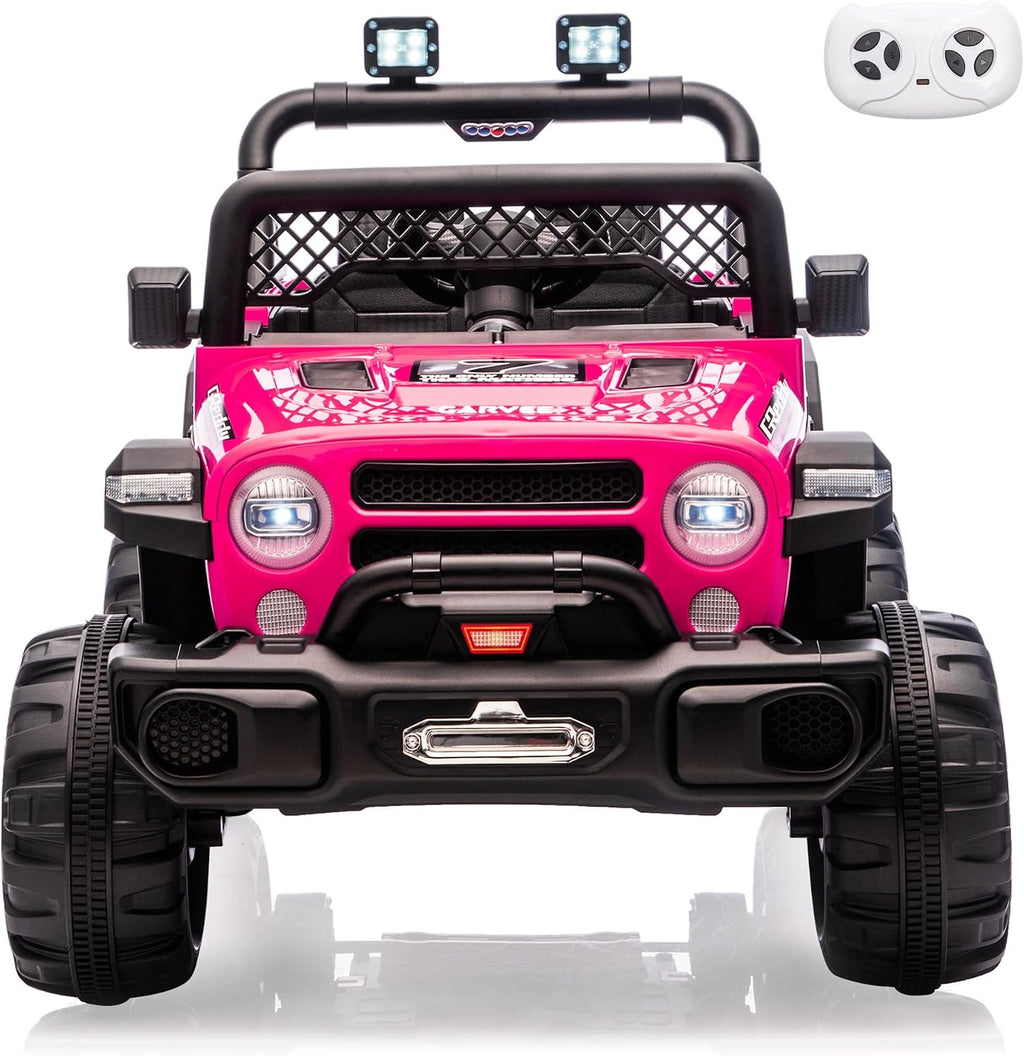12V Ride on Truck，Kids Electric Car with Parent Remote Control| Features 3 Speeds Up to 6MPH, 2 * 550w Moto, Safty Belt，Spring Suspension, LED Lights, Music for Children Aged 2-8 Years（Rosy