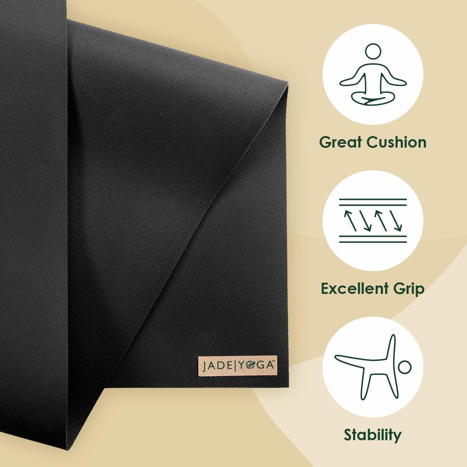 JadeYoga Harmony Yoga Mat - Durable & Thick Gym Fitness Mat, Non-Slip Natural Rubber Yoga Mat - Home Exercise & Stretching Mat, Workout Mat - Yoga, Pilates & Meditation for Women & Men