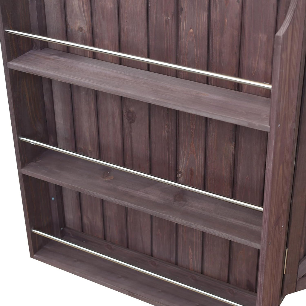 42.1' Outdoor Kitchen Island with Side Shelf,Patio Grill Cart with Storage,Stainless Steel Top, Adjustable Shelf and 4 Wheels,for Pizza Prep (Dark Brown-P)