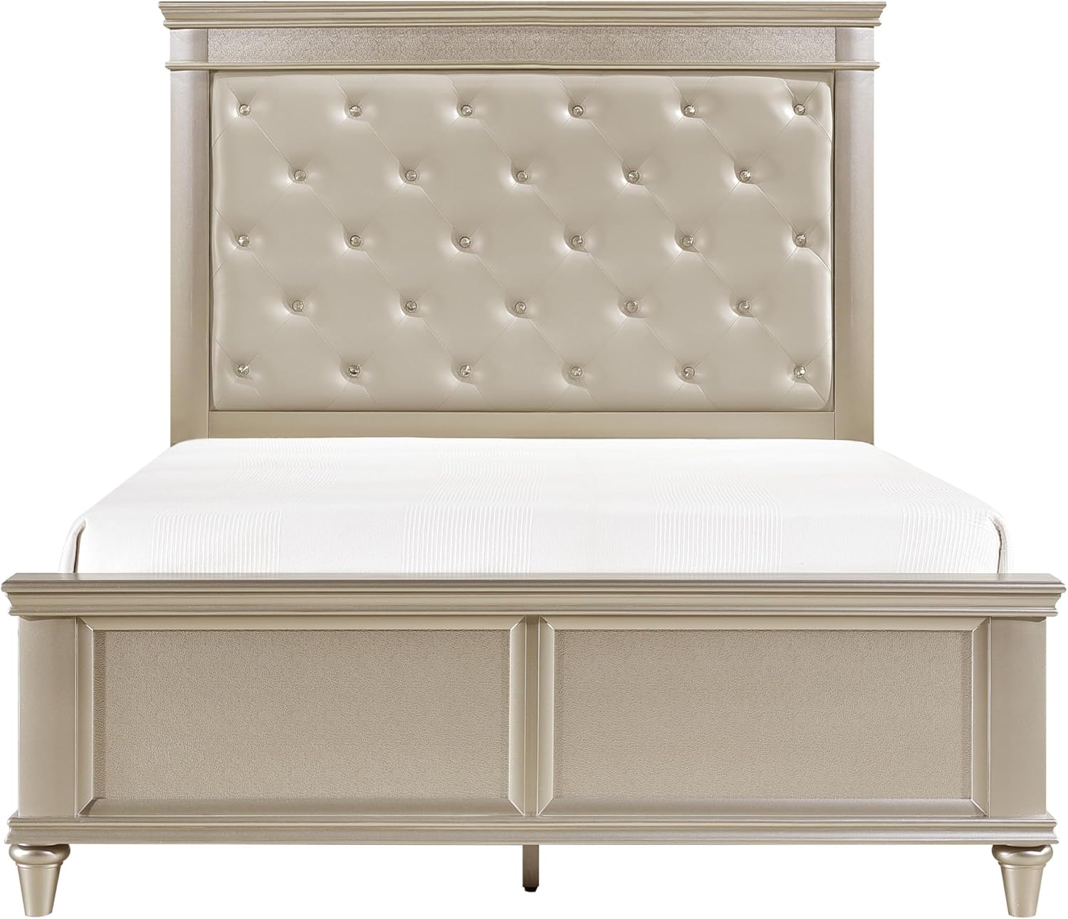 5-Piece Modern Silver Finish Full Size Bed Set Upholstered Headboard Traditional Design Wooden Bedroom Furniture