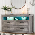 Dresser for Bedroom with 4 Drawers, Farmhouse Chest of Drawers with Natural Texture and LED Lights, Wide Wood Rustic Closet Storage Organizer, Modern Dresser TV Stand for Living Room, Entryway, Grey