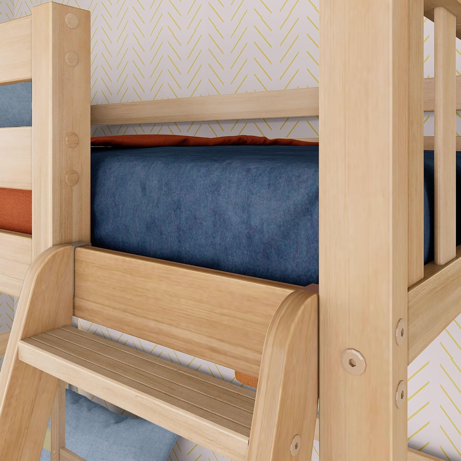 Max & Lily Scandinavian Twin Loft Bed - Modern Solid Wood Kids' High Loft with 14' Guard Rails, Angled Ladder with Anti-Slip setps, 400-lb Capacity, Easy Assembly, Blonde