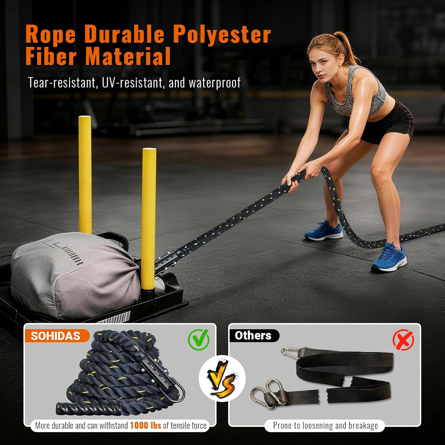 Weight Sled Rope Workout Sled Pulling Ropes, Sleds Push Gym Equipment Weight Sleds Pull Rope for Training Tire Pulling Workout Fitness Resistance Football Exercise Equipment for Men Women