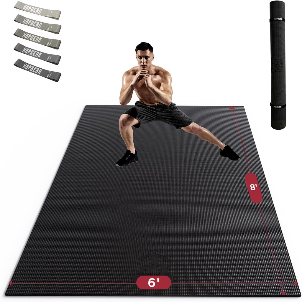 HAPBEAR Large Exercise Mat-7'x5'/6'x8'/6'x9'/6'x10'/6'x12'x8mm(1/3'),Non-Slip, Ultra Durable, Thick Workout Mat for Home Gym Flooring Cardio, Yoga for Fitness, High-Density, Shoes-Friendly