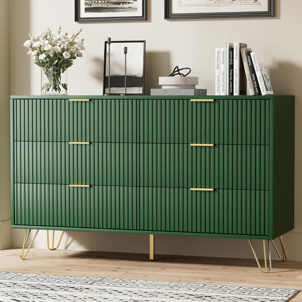 Furniway Green Dresser for Bedroom, Modern Dresser with Gold Metal Handles & Chests of Drawers for Bedroom, 15.7' D x 47.2' W x 29.5' H