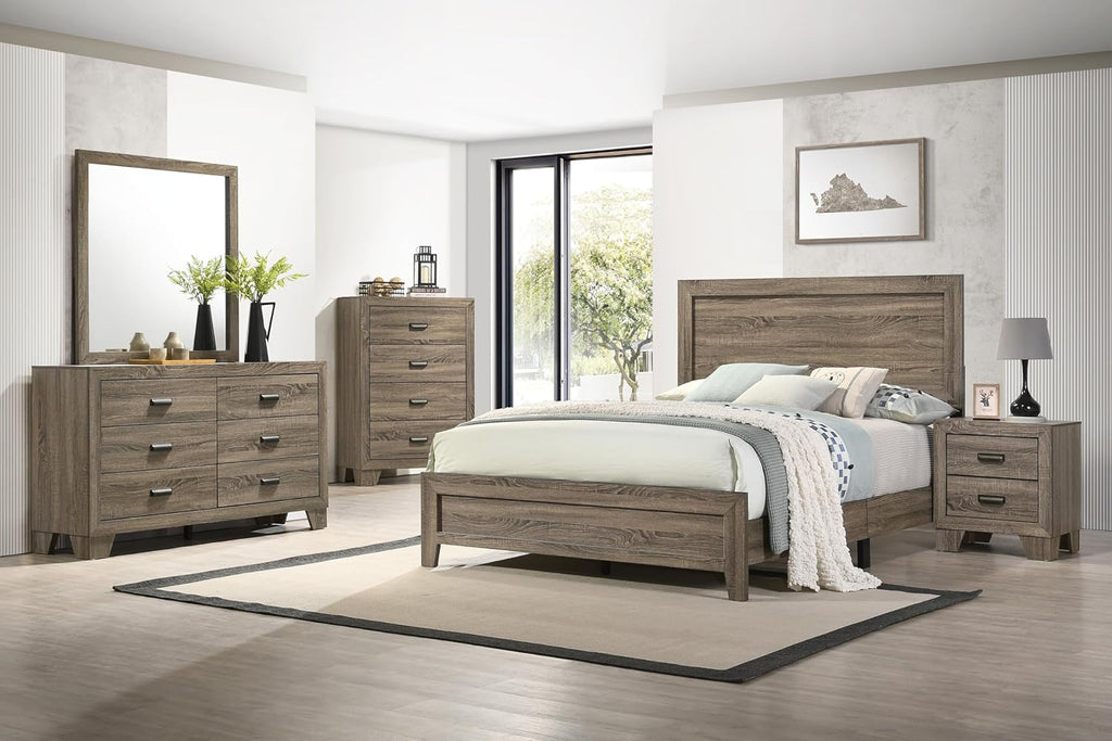 3pc Contemporary Wooden Bedroom Set Full Size Panel Bed and 2X Storage Nightstands Gray Finish