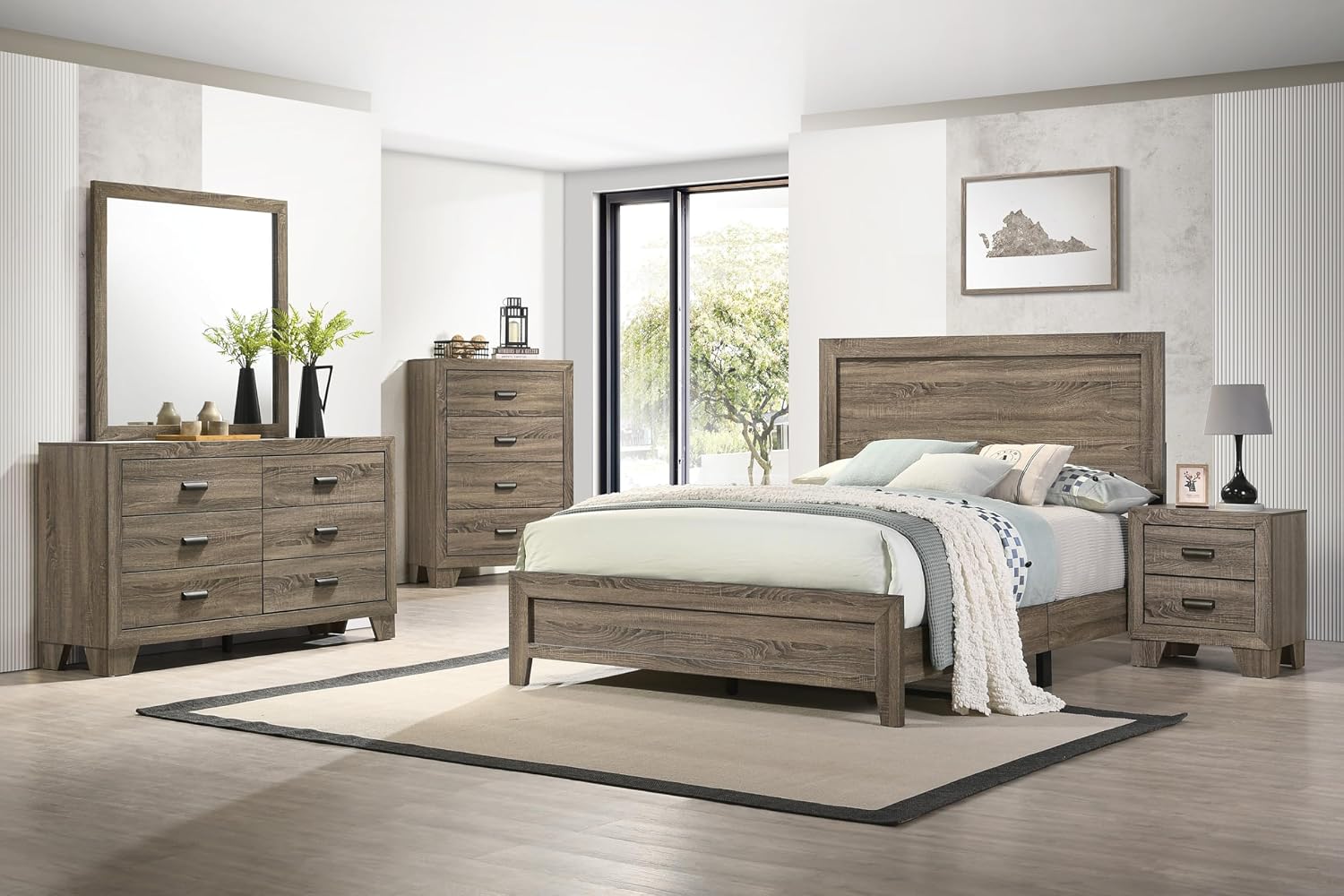 3pc Contemporary Wooden Bedroom Set Full Size Panel Bed and 2X Storage Nightstands Gray Finish