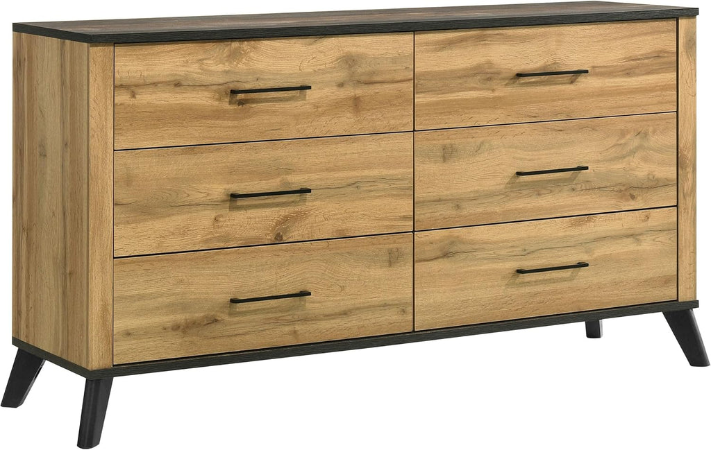 Coaster Home Furnishings Kaywood Mid-Century Modern 5-Piece Bedroom Set Full Size Panel Bed Frame 52-inch Headboard Weathered Brown and Natural Pine 225001F-S5