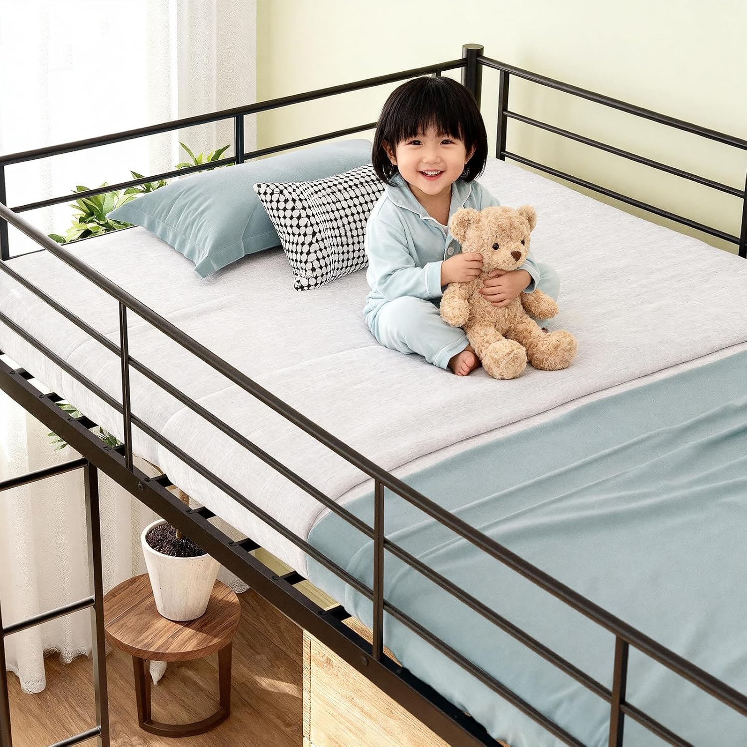 VINGLI Full Size Loft Bed Kids Loft with 2 Stairs Design,Space-Saving Double Bed for Teens, Adults, Heavy Duty Metal Square Slat, No Box Spring Needed,Black