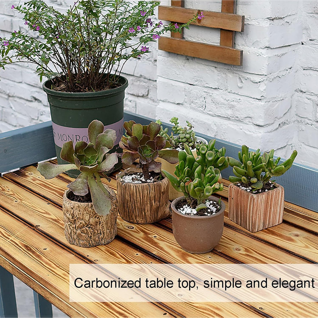 Outdoor Potting Bench, Pine Work Station Table Outdoor Garden Potting Table with Removable Sink, Tools Drawer, 3 Tier Open Shelf & 3 Side Hooks, All-Weather Garden Table Work Station(Blue)