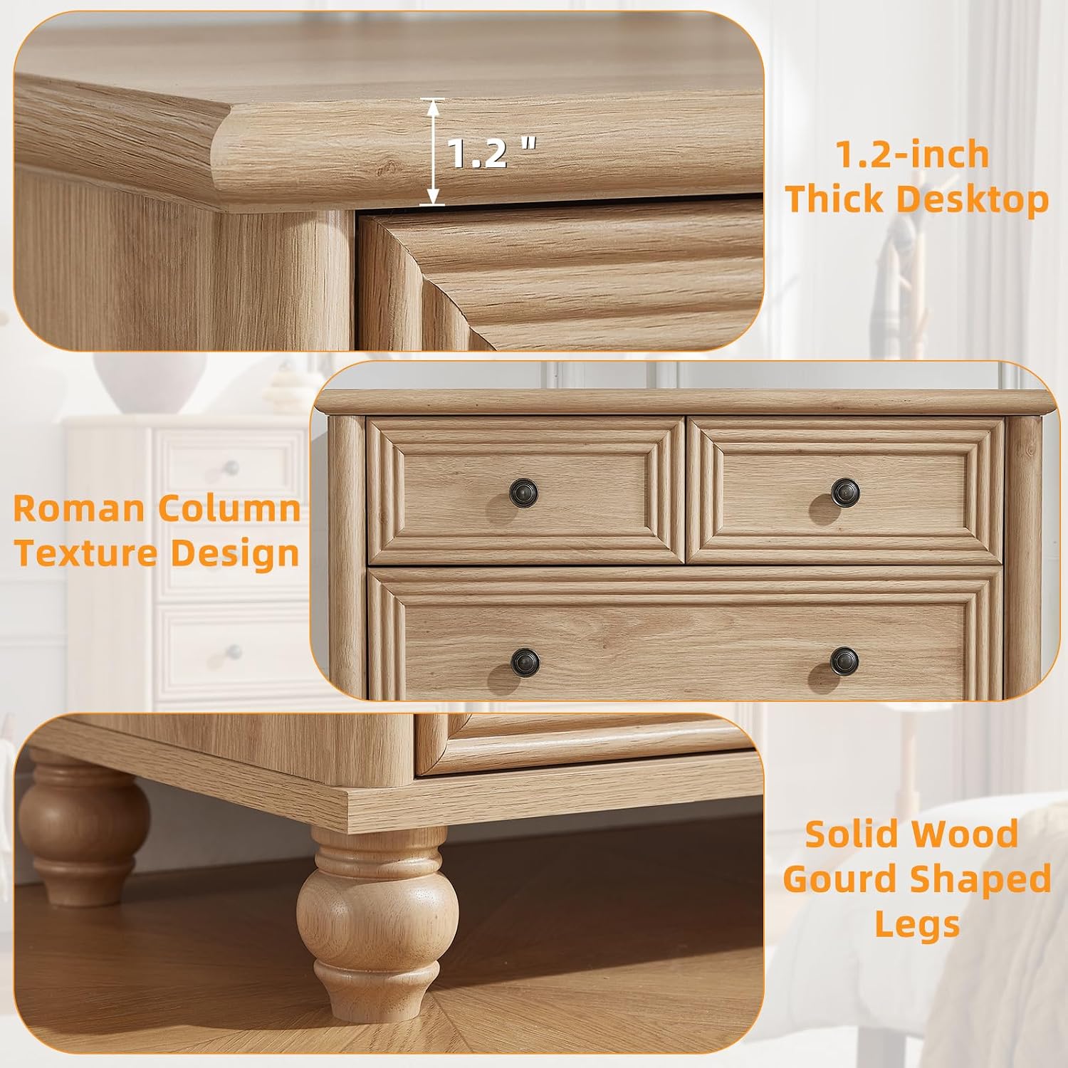 RWYHG Farmhouse 6 Drawer Dresser, 15.75'D x 31.5'W x 43.5'H Chest of Drawers for Bedroom, Natural Tall Dresser with 4 Solid Wood Feet, Wood Storage Dressers Organizer for Living Room Hallway Closet