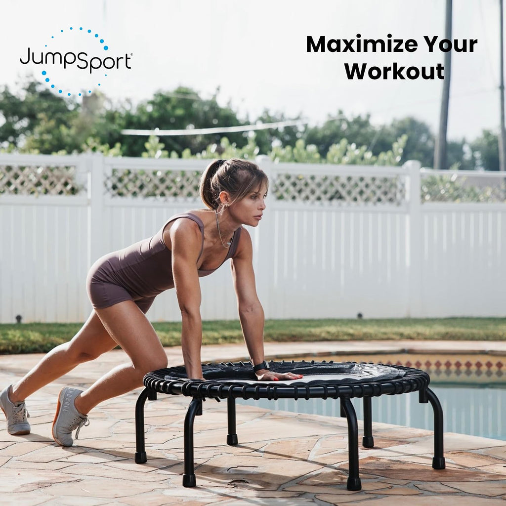 JumpSport 350 PRO 39 Inch Fitness Trampoline Indoor Rebounder Cardio Workout Equipment 300 lb Capacity