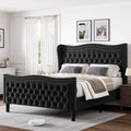 Full Bed Frame with Tall Headboard & Footboard, Velvet Upholstered Platform Bed Frame with Deep Button Tufted Wingback, No Box Spring Needed, Noise Free, Black