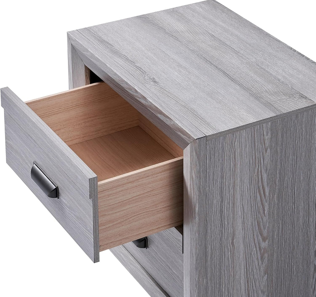 Drift Wood Grey Finish 3pc Full Size Bed 2X Nightstand Set Wooden Bedroom Furniture