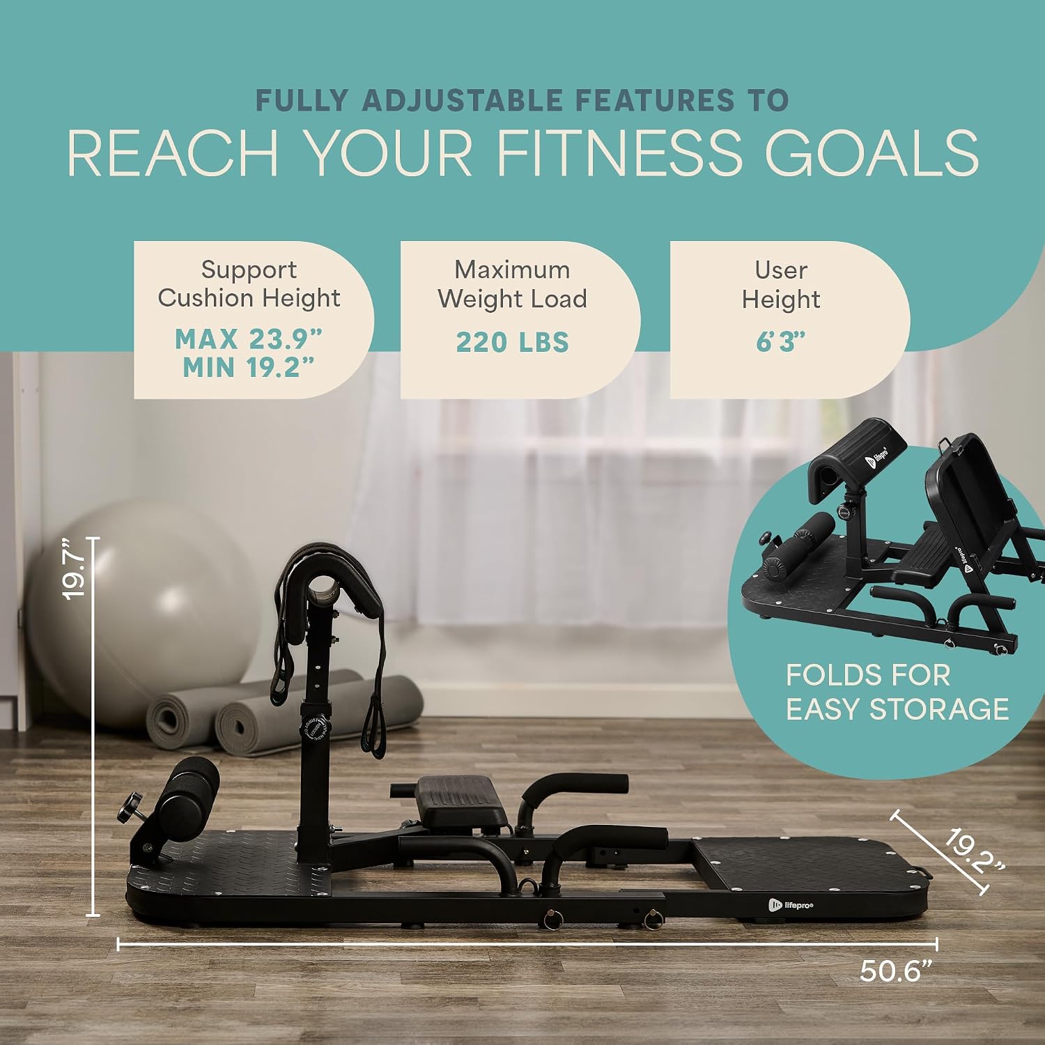 Lifepro Hip Thrust Machine – Adjustable Glutes Workout Equipment for Home – GluteBlast Foldable Booty Builder, Sissy Squat Machine, Thrust Glute Bench, Home Gym Glute Workout
