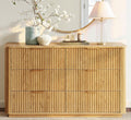 win2win 6 Drawer Dresser, Modern Dresser with Storage, 47' Wide Fluted Chest of Drawers with Faux Marble Top, Dressers TV Stand, Minimalist Drawers Organizer for Bedroom, Living Room, Hallway, Oak