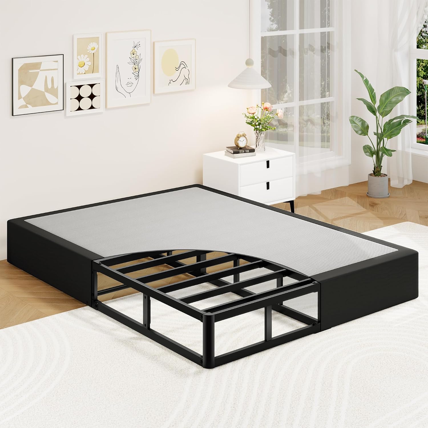 Awesofurni King Box Spring, 10 Inch High Profile King Size Box Spring Only, Black 3000 lbs Heavy Duty Metal Frame Mattress Foundation with Fabric Cover, Easy Assembly-Noise Free