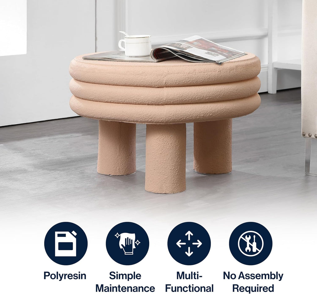 JONATHAN Y Rashida 13.5' Ribbed Polyresin Indoor Outdoor Table, Pink | Contemporary Curvy Minimalist Silhouette, Stacked Ring Motif, Tripod Pillar Base, Weather Resistant, Pink Frosted Finish