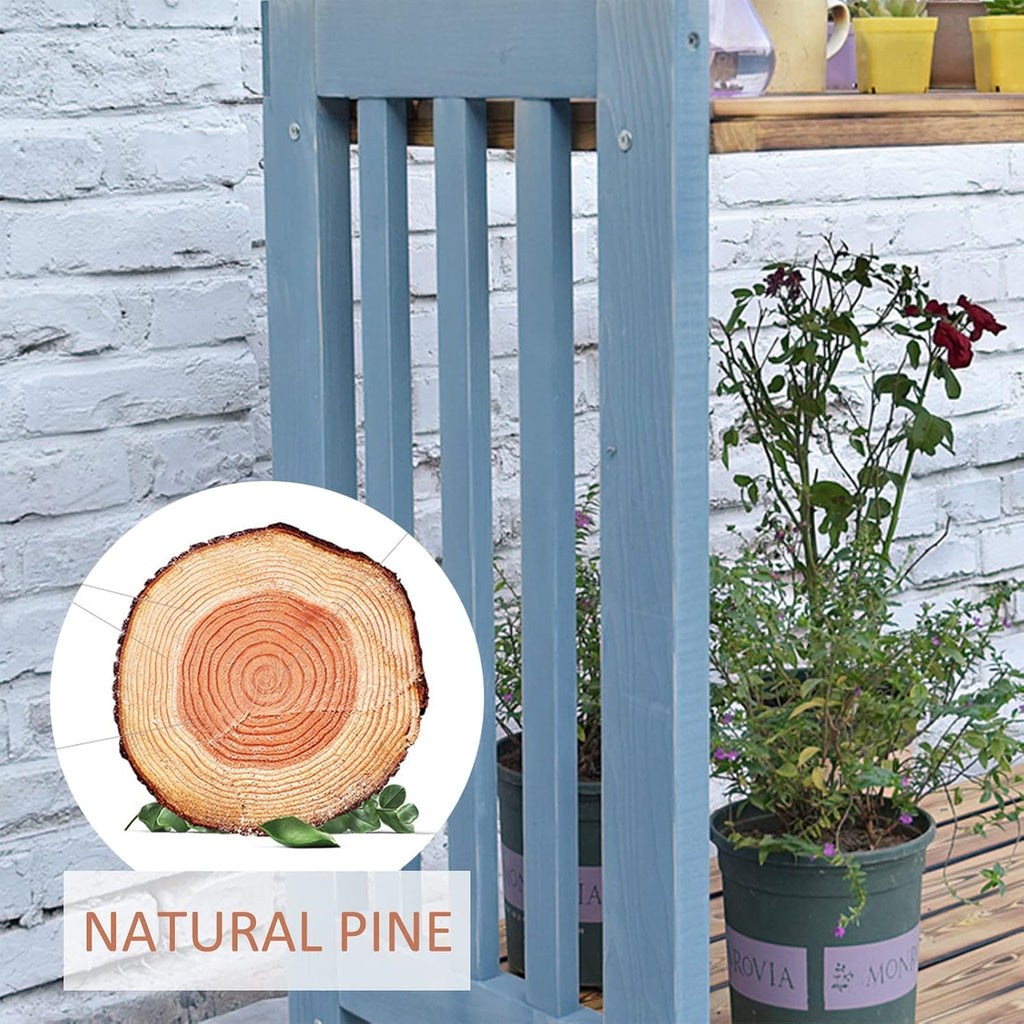 Outdoor Sink Station Open Shelves with Hooks, Removable Sink & Drawer Gardening Bench Potting Table (Blue 100x45x119cm)