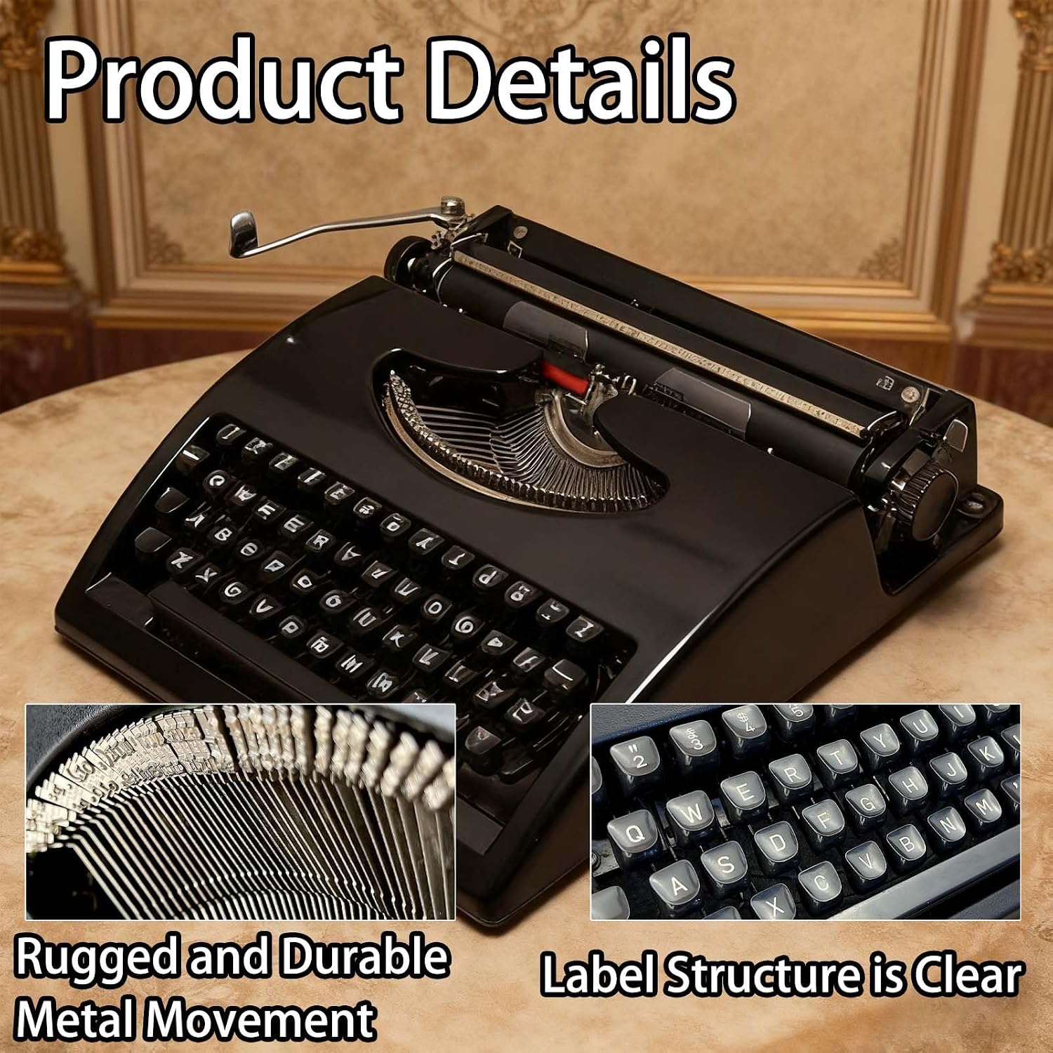 Portable Manual Typewriter, Retro Wireless Classic Manual Typewriter Machine, Mechanical Writing Machine Easy Setup for Notes Letters Writing Writers Literary Black