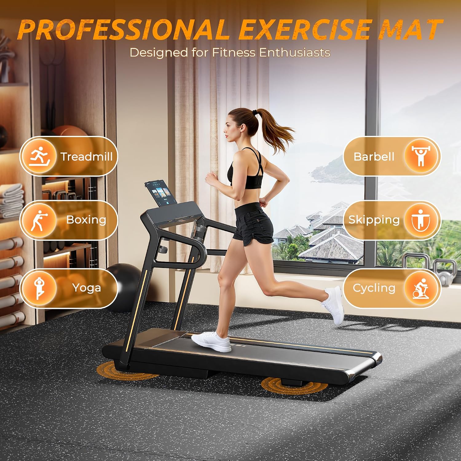 PRAISUN 0.6' Thicker Rubber Top Gym Flooring for Home Gym, 36 Pcs 144 Sq Ft Workout Mats, Exercise Mat, Interlocking Rubber Floor Mats with High Density EVA Foam for Garage, 24 x 24in, Black/Grey