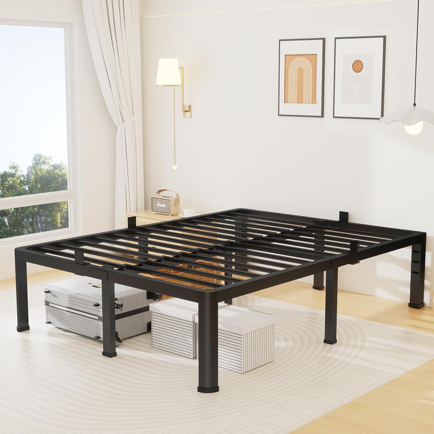 14 Inch King Bed Frame, Metal Platform Bed Frame with Round Corner Legs, 3500 lbs Heavy Duty Steel Slats Support, No Box Spring Needed, Noise Free, Easy Assembly, Black