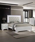 3pc Modern Crisp White Textured Finish Tufted Headboard Integrated LED Lighting Full Size Bed Set Bedroom Furniture