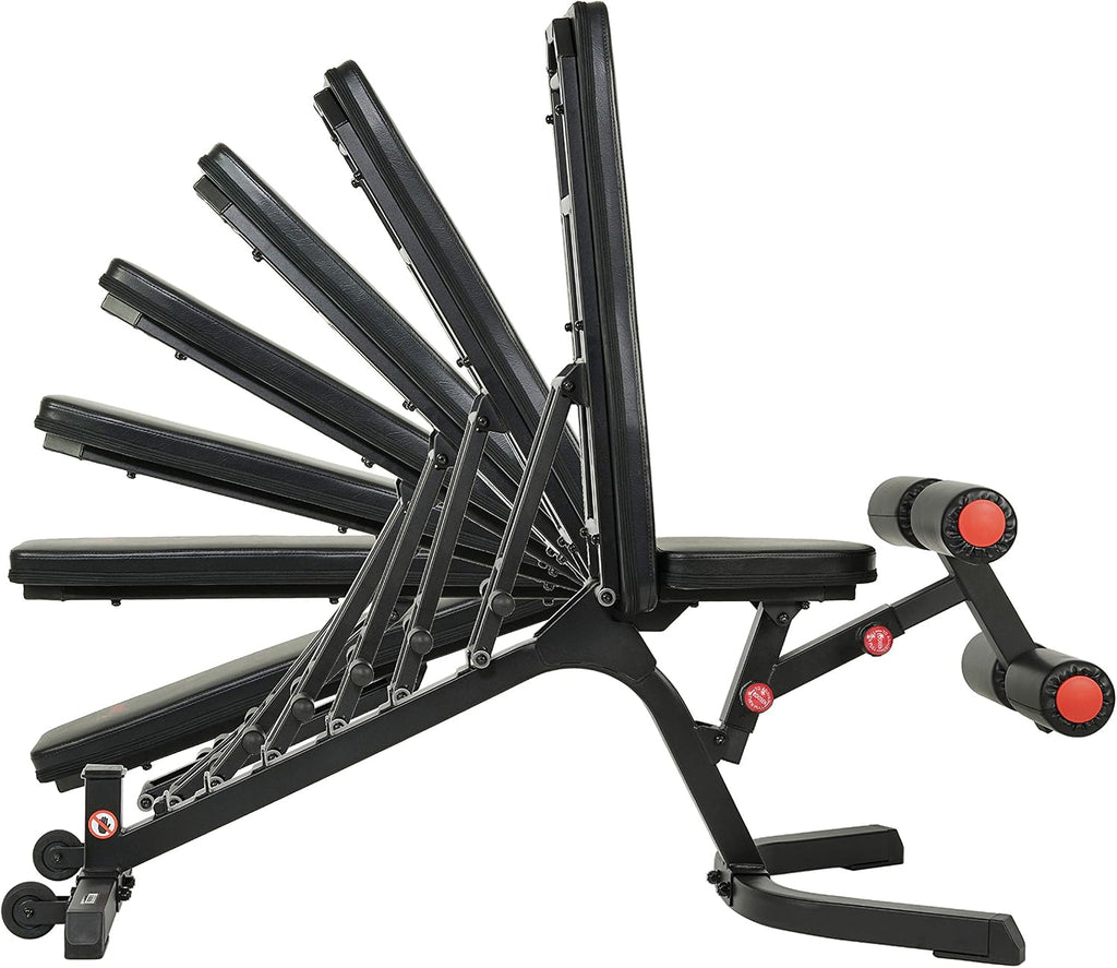 Sunny Health & Fitness Adjustable Weight Bench for Home Gym Strength Training, Incline/Decline, Multi-Position, High Weight Capacity