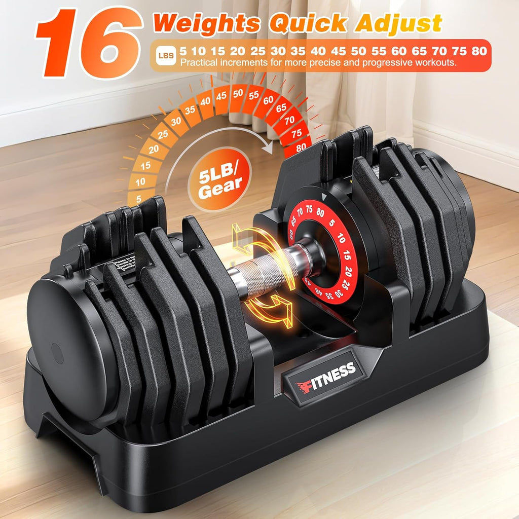 XDDIAS Adjustable Dumbbells Set of 2 for Strength Training, One-Hand Quick Adjust, 25/55/80/90 lbs Options, Anti-Slip Grip Handle, Compact Home Gym Weights for Men Women