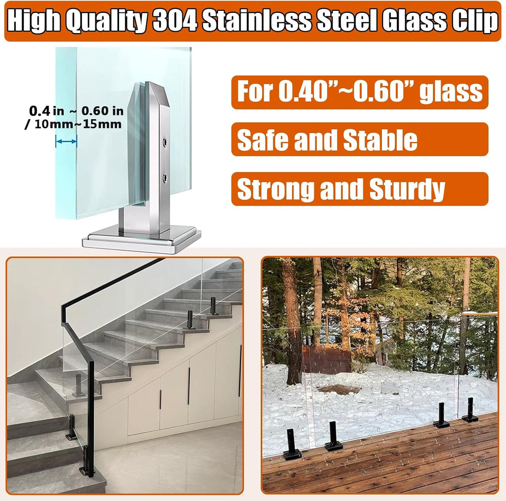 Glass Clamp Glass Standoff Rectangle Stainless Steel, Terrace Glass Fence Installation Bracket, Heavy Duty Pool Deck Fence Railing Post Garden Balcony,Black,Pack of 10