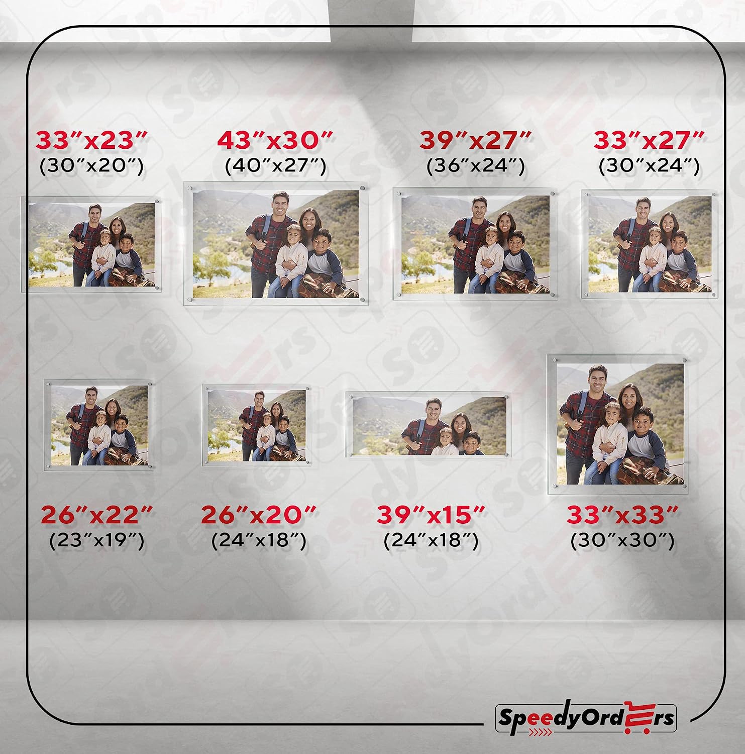 SPEEDYORDERS Clear Acrylic Wall Mount Photo Frame 20'x24' Gold Anchors | Double Acrylic Floating Photo Frame | Clear Acrylic Double Panel Photography Display