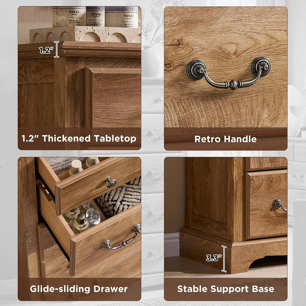 T4TREAM 48' Tall 6 Drawers Dresser Chests for Bedroom, Rustic Chset of Drawers, Wood Dressers Organizer for Bedroom, Living Room,Hallway, Light Knotty Oak