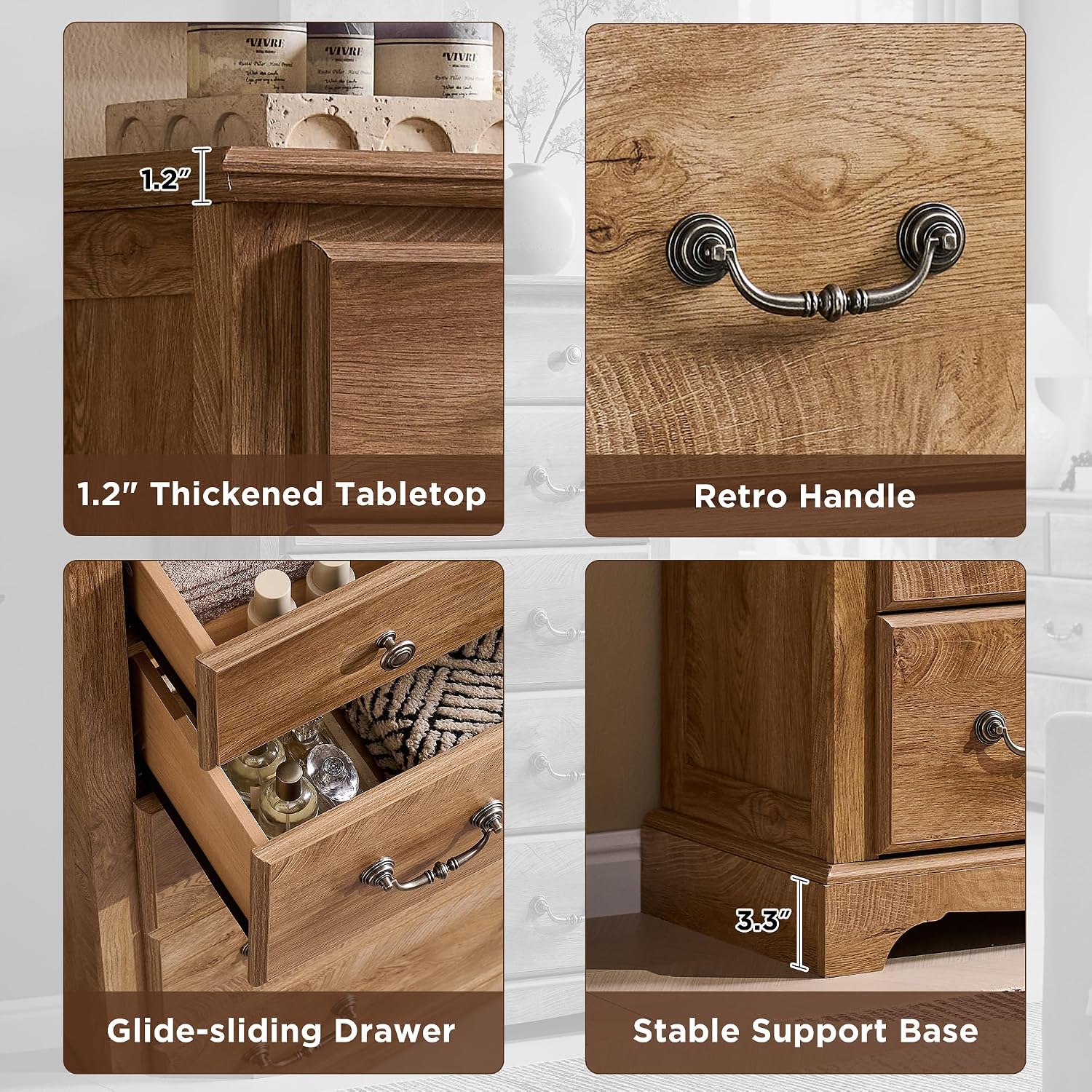 T4TREAM 48' Tall 6 Drawers Dresser Chests for Bedroom, Rustic Chset of Drawers, Wood Dressers Organizer for Bedroom, Living Room,Hallway, Light Knotty Oak