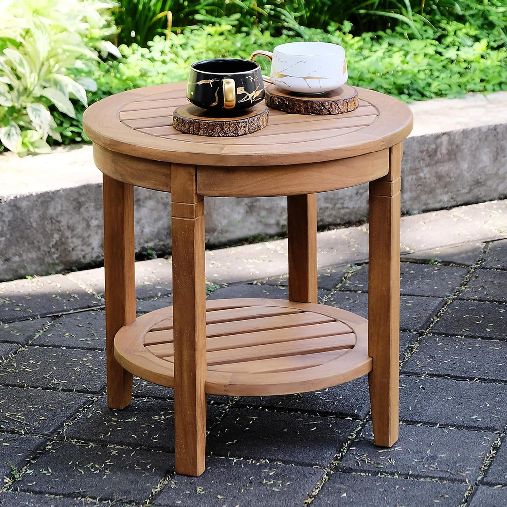 Cambridge Casual Arie Wood Patio Side Table, Plantation Teak, 24 Inch/Natural Teak