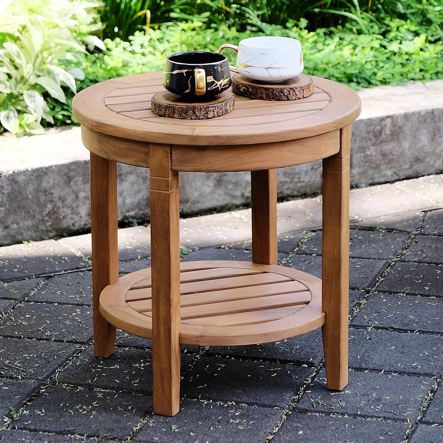 Cambridge Casual Arie Wood Patio Side Table, Plantation Teak, 24 Inch/Natural Teak