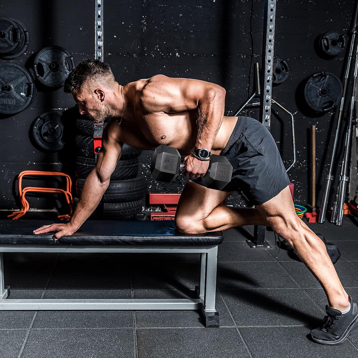 WF Athletic Supply Rubber Coated Solid Steel Cast-Iron Pair Dumbbells, Rubber Hex Dumbbells, Hex Weights Dumbbells for Muscle Toning, Full Body Workout, Home Gym Dumbbells, Pair