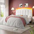 CypBed Full Size Bed Frame with Headboard LED Lights, Velvet Upholstered Full Size Bed, Adjustable Platform Full Bed, Sturdy Wooden Slats Support,No Box Spring Needed/Easy Assembly/White,Gifts
