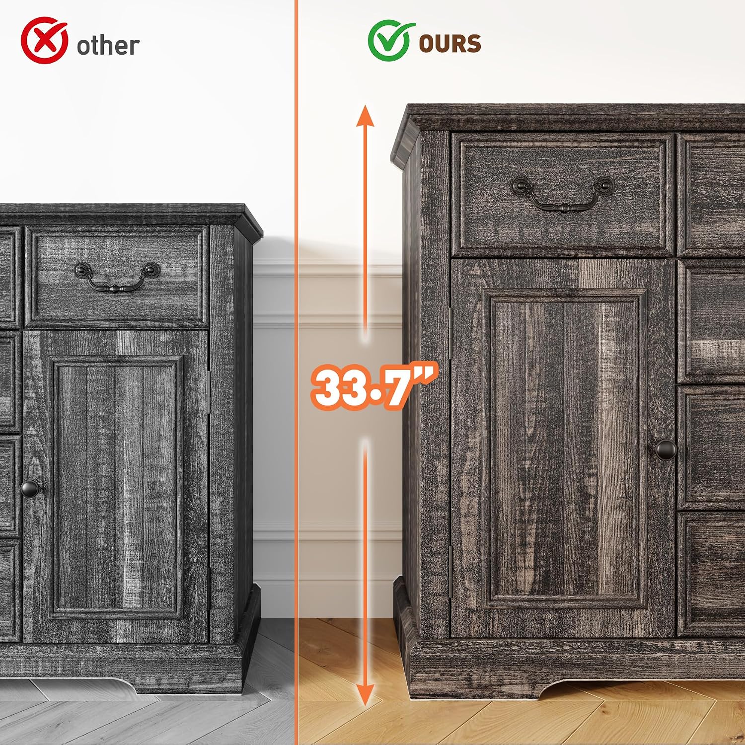 Homkdom Farmhouse Dresser – 6 Drawers & 2 Doors for Bedroom Storage Dresser Sturdy Build & Smooth Silent Slides，Dark Rustic Oak