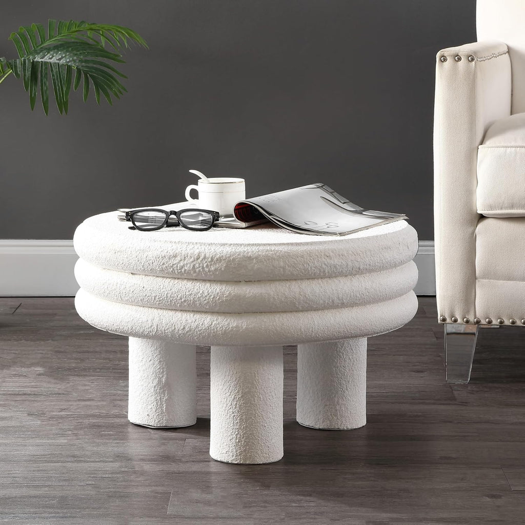 JONATHAN Y Rashida 13.5' Ribbed Polyresin Indoor Outdoor Table, White | Contemporary Curvy Minimalist Silhouette, Stacked Ring Motif, Tripod Pillar Base, Weather Resistant, Frosted Finish