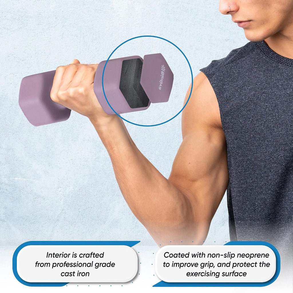 Dumbbell Set with Rack - Neoprene Coated Weights - Hex Color Coded Dumbell Pairs 1-20 LBs