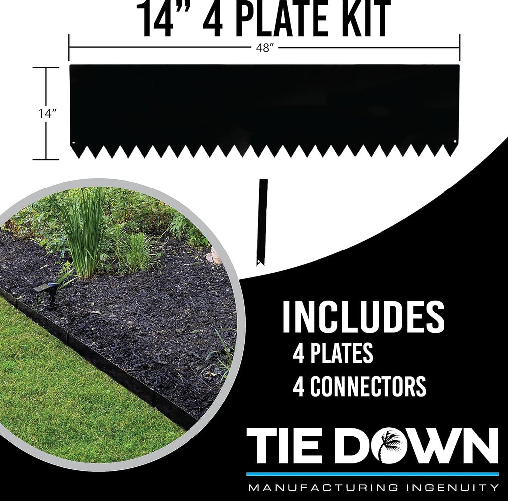 Tie Down 48 inch x 14 inch Metal Landscape Edging Kit, 4 Steel Plates & 4 Steel Connectors - 16 Total Linear feet, for Garden Edging Border, Flowerbeds & Paver Edge, Enhance Landscaping & Flower Beds