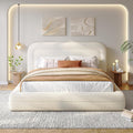Homkdom Cloud Bed Frame with Headboard, Upholstered Soft Queen Bed Frame with Round Edges, Boucle Platform Bed for Modern Bedrooms & Apartment & Guest Rooms, No Box Spring Needed,Beige