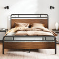 SHA CERLIN Full Size Bed Frame with Wooden Headboard and Footboard, Rounded Corner Metal Structure, Heavy Duty Slats with Under-Bed Storage, No Box Spring Needed, Walnut