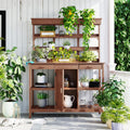 66-Inch Outdoor Potting Bench with 2 Drawers, Cabinets, and Open Shelves, Anti-Falling Safety Device, Wooden Garden Potting Table for Backyard, Patio Brown As Shown One Size