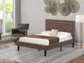 East West Furniture KDF-18-F Platform Full Bed Frame - Brown Linen Fabric Upholstered Bed Headboard with Button Tufted Trim Design - Black Legs