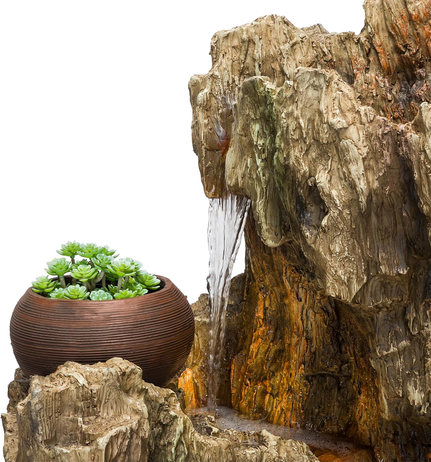 Alpine Corporation WIN1530 Indoor/Outdoor Floor Waterfall, Tree Trunk Fountain w/LED Lights & 2 Flower Pots, 52', Brown