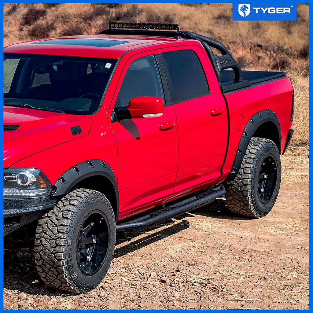Tyger Auto Fender Flare Compatible with 2009-2018 Dodge Ram 1500; 2019-2024 Classic (Not fit R/T Rebel Warlock), Rough Textured Black Bolt-Riveted Style 4pc | TG-FF8D4147
