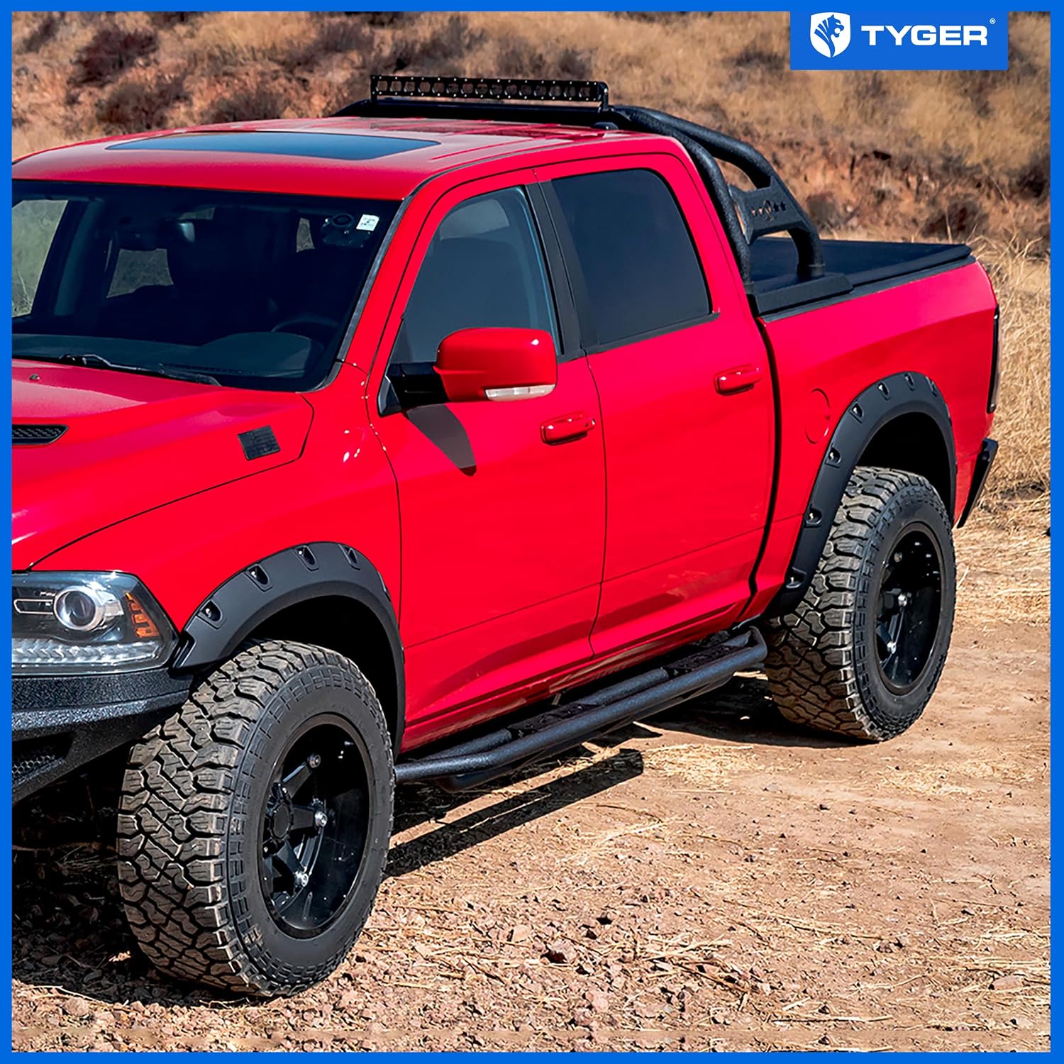 Tyger Auto Fender Flare Compatible with 2009-2018 Dodge Ram 1500; 2019-2024 Classic (Not fit R/T Rebel Warlock), Rough Textured Black Bolt-Riveted Style 4pc | TG-FF8D4147